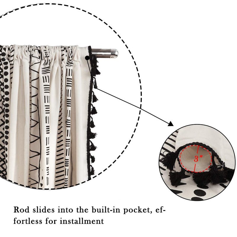 ColorBird Boho Curtains 2 Panels Modern Farmhouse Decor Black and White Striped Geometric Aztec Western Window Treatment Cream Curtain & Drapes for Living Bedroom Dining Room 63 Inch Length - Image 4